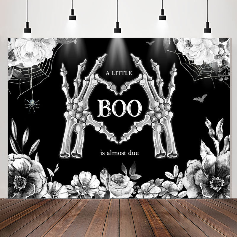 Lofaris Little Boo Bones Floral Halloween Baby Shower Backdrop