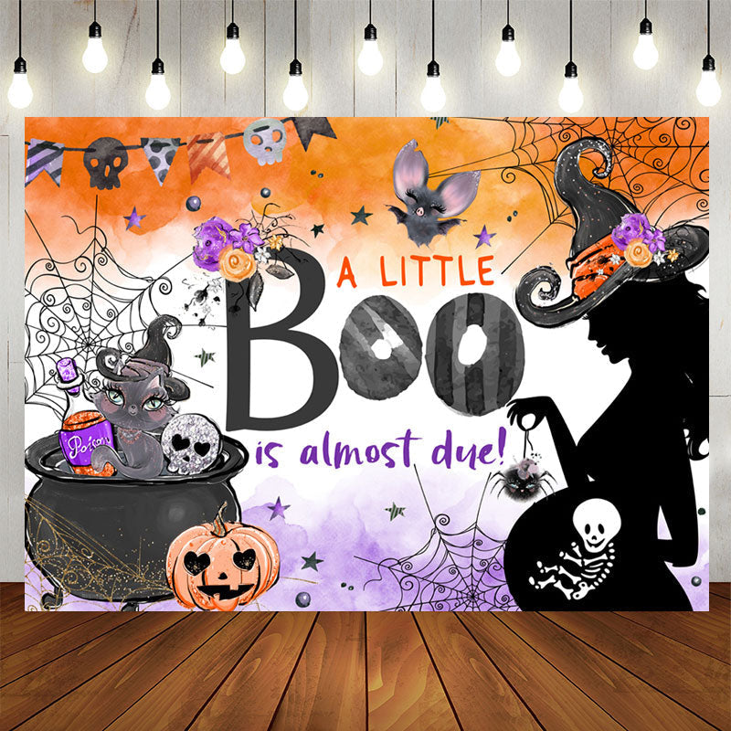 Lofaris Little Boo Halloween Pumpkin Baby Shower Backdrop