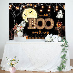 Lofaris Little Boo Moon Night Halloween Baby Shower Backdrop