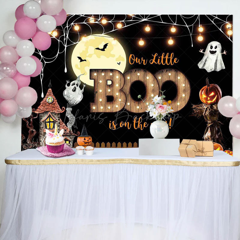 Lofaris Little Boo Moon Night Halloween Baby Shower Backdrop