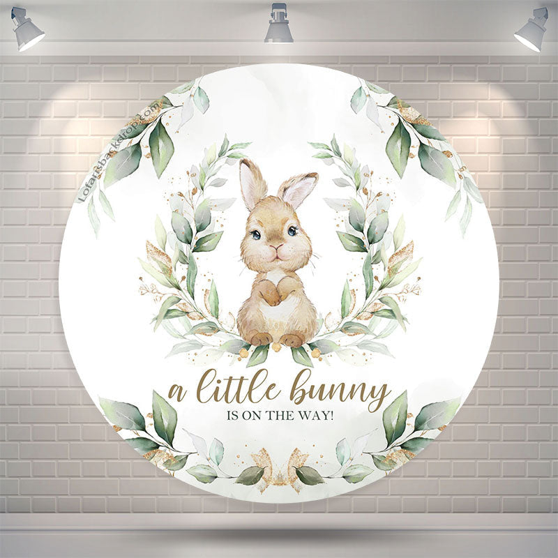 Lofaris Little Bunny Green Leaves Round Baby Shower Backdrop
