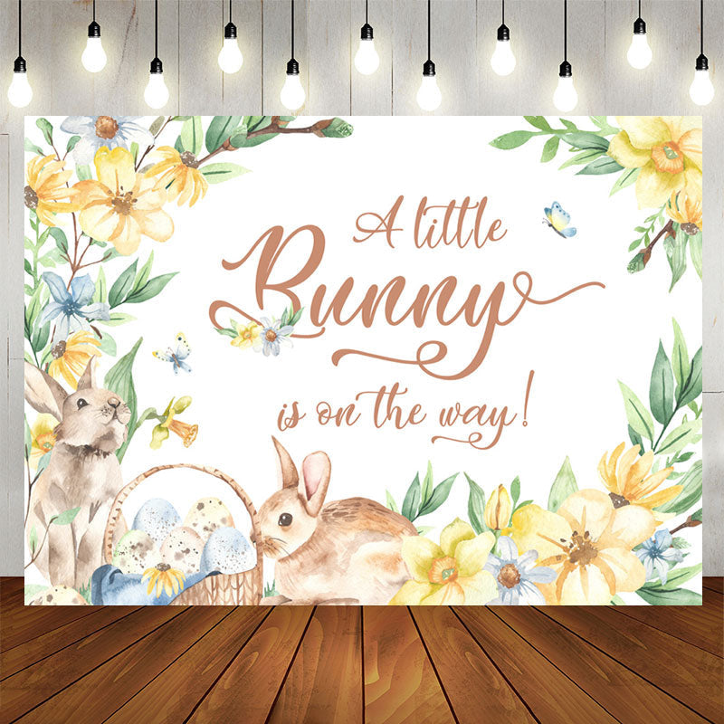Lofaris Little Bunny On The Way Floral Baby Shower Backdrop