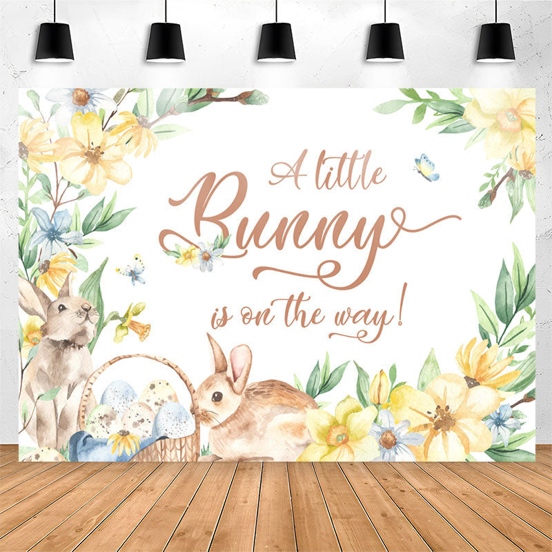 Lofaris Little Bunny On The Way Floral Baby Shower Backdrop