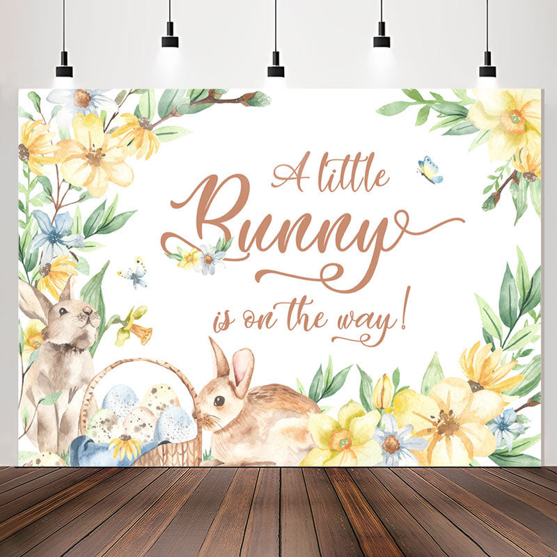 Lofaris Little Bunny On The Way Floral Baby Shower Backdrop