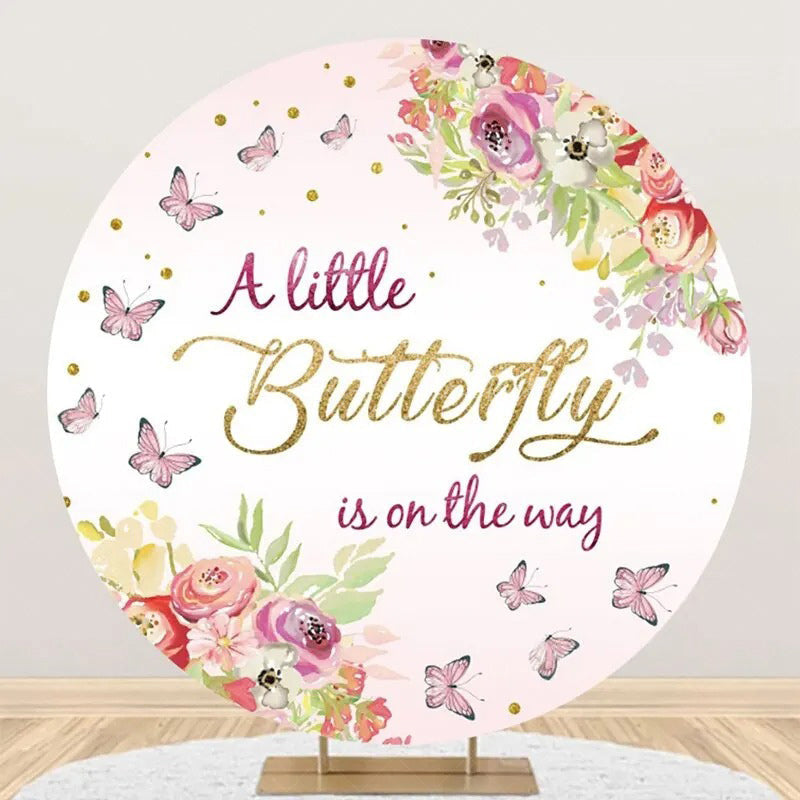 Lofaris Little Butterfly Floral Round Baby Shower Backdrop