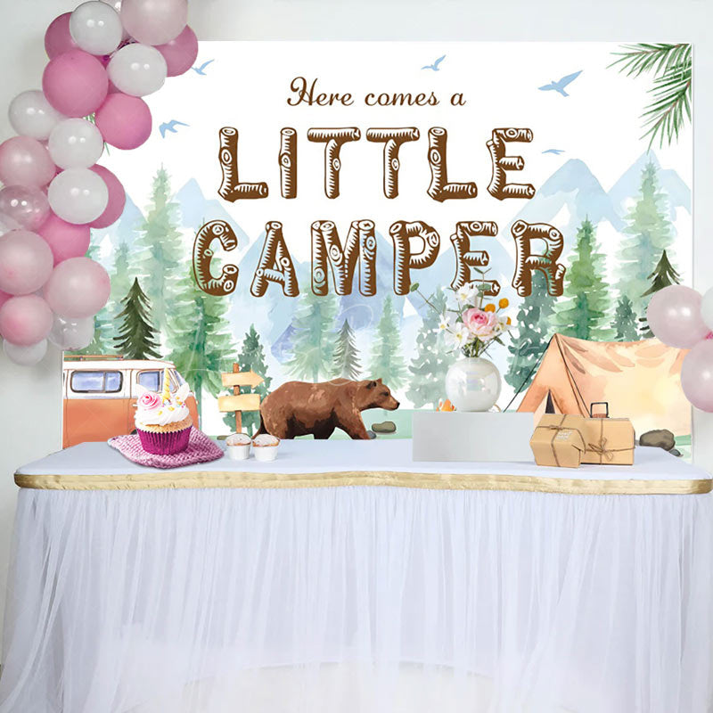 Lofaris Little Camper Wild Camping Bear Baby Shower Backdrop