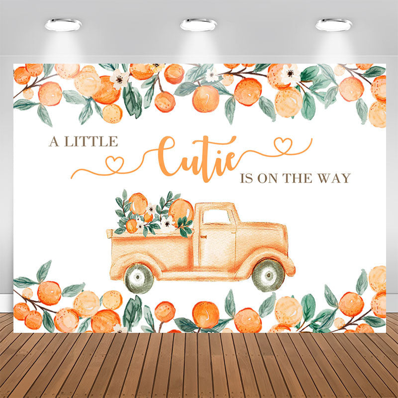 Lofaris Little Cutie On The Way Orange Baby Shower Backdrop