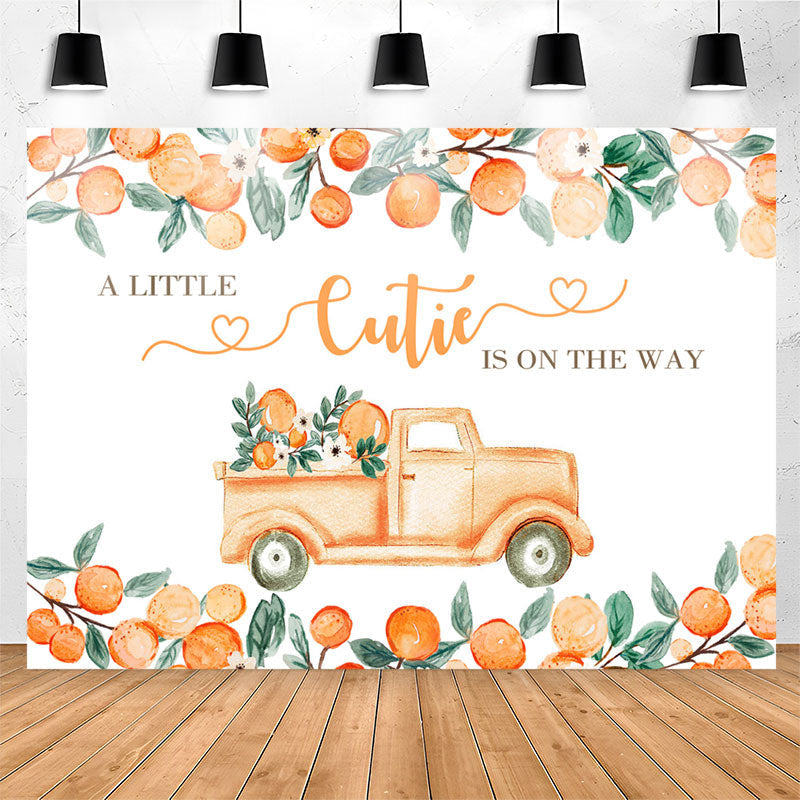 Lofaris Little Cutie On The Way Orange Baby Shower Backdrop
