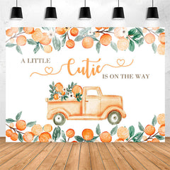 Lofaris Little Cutie On The Way Orange Baby Shower Backdrop
