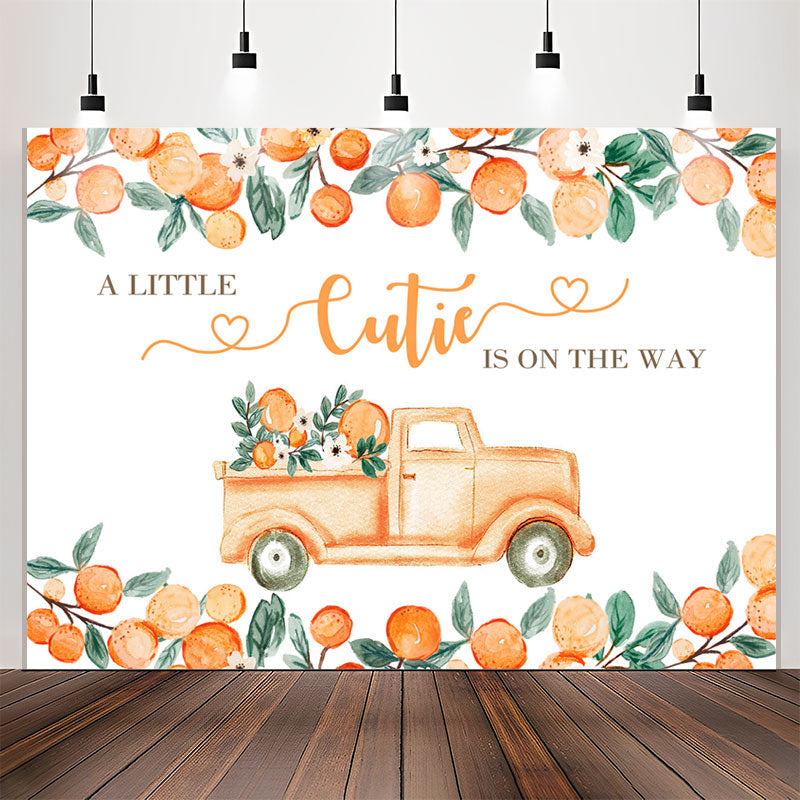 Lofaris Little Cutie On The Way Orange Baby Shower Backdrop