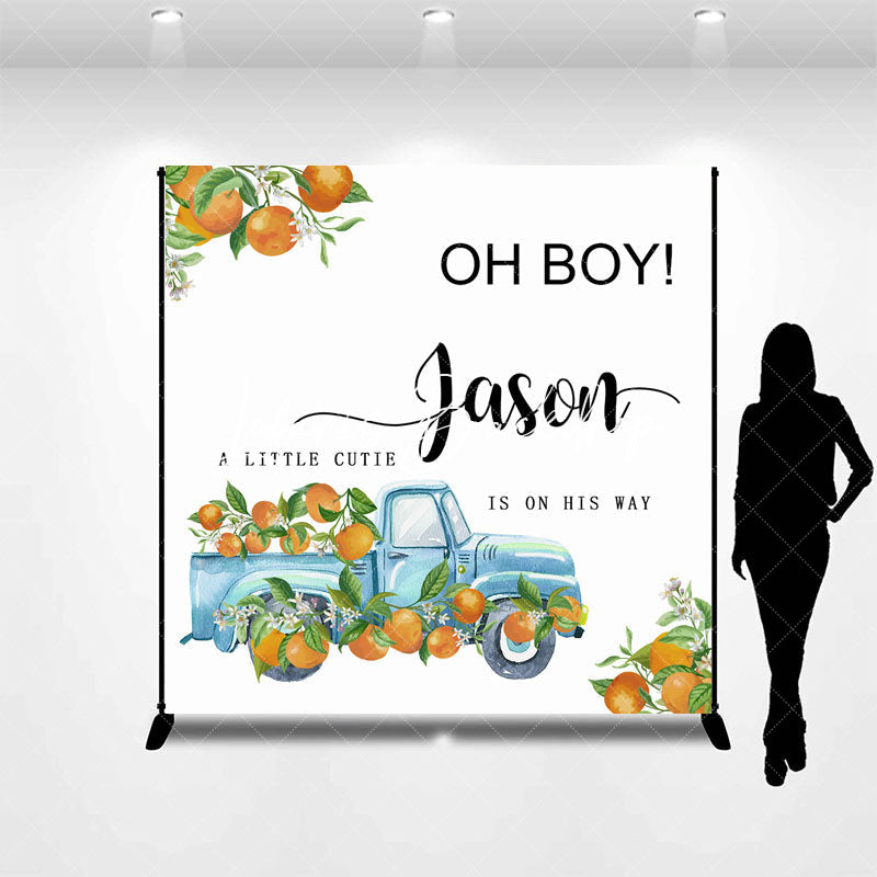 Lofaris Little Cutie Orange Custom Name Baby Shower Backdrop