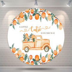 Lofaris Little Cutie Orange Truck Round Baby Shower Backdrop