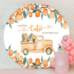 Lofaris Little Cutie Orange Truck Round Baby Shower Backdrop