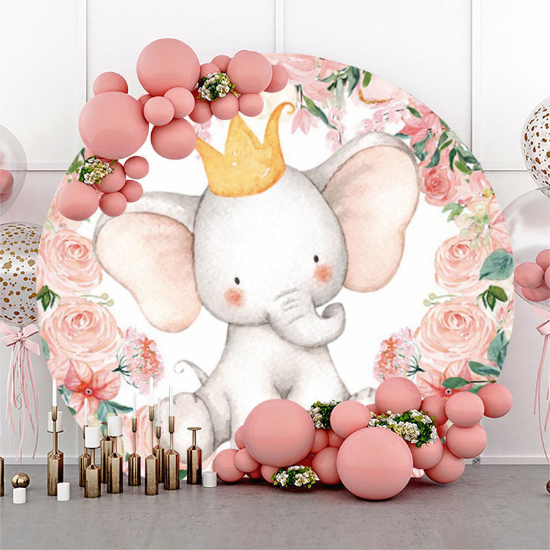 Lofaris Little Elephant Pink Floral Birthday Backdrop For Girls