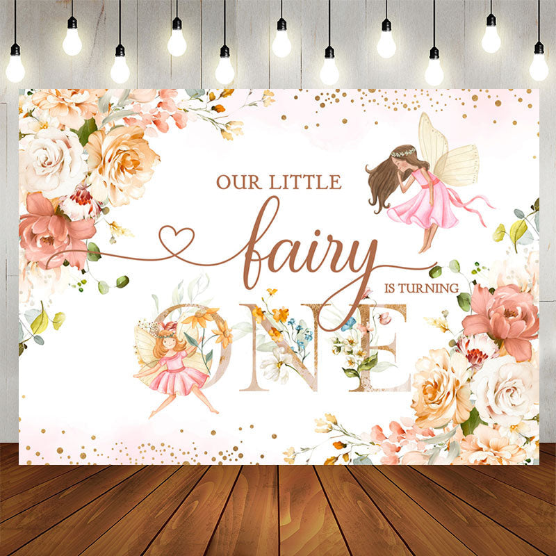 Lofaris Little Fairy Floral Glitter 1st Birthday Backdrop