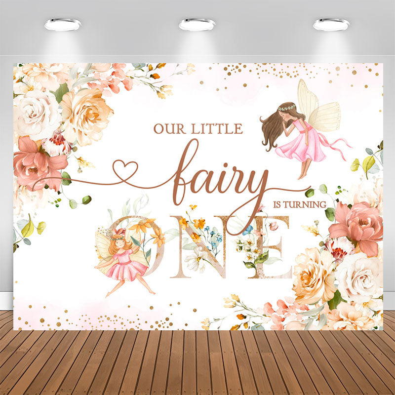 Lofaris Little Fairy Floral Glitter 1st Birthday Backdrop