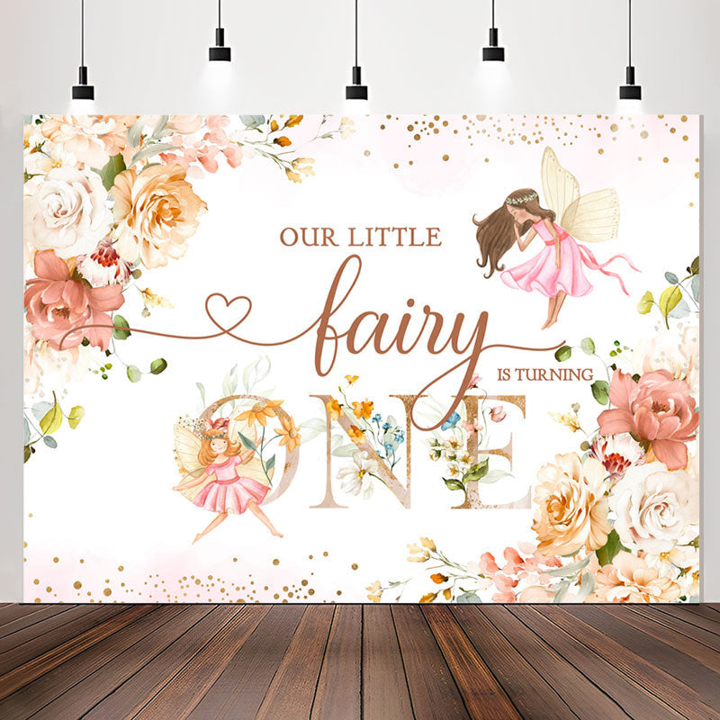 Lofaris Little Fairy Floral Glitter 1st Birthday Backdrop