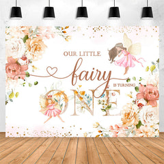 Lofaris Little Fairy Floral Glitter 1st Birthday Backdrop