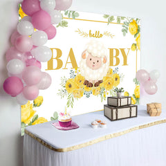 Lofaris Little Lamb Yellow Floral Leaf Baby Shower Backdrop