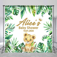 Lofaris Little Lion Green Leaves Custom Baby Shower Backdrop