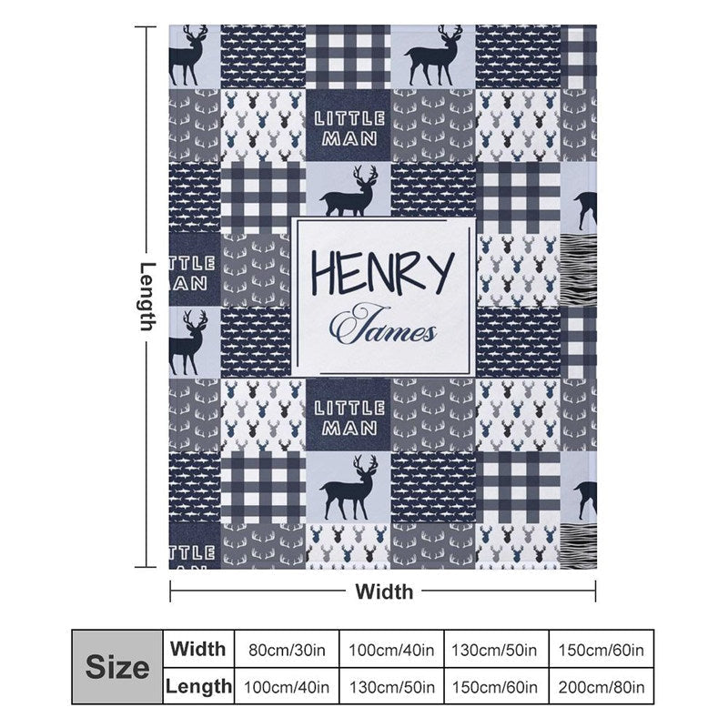 Lofaris Little Man Indigo Deer Plaid Custom Name Blanket