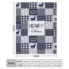 Lofaris Little Man Indigo Deer Plaid Custom Name Blanket