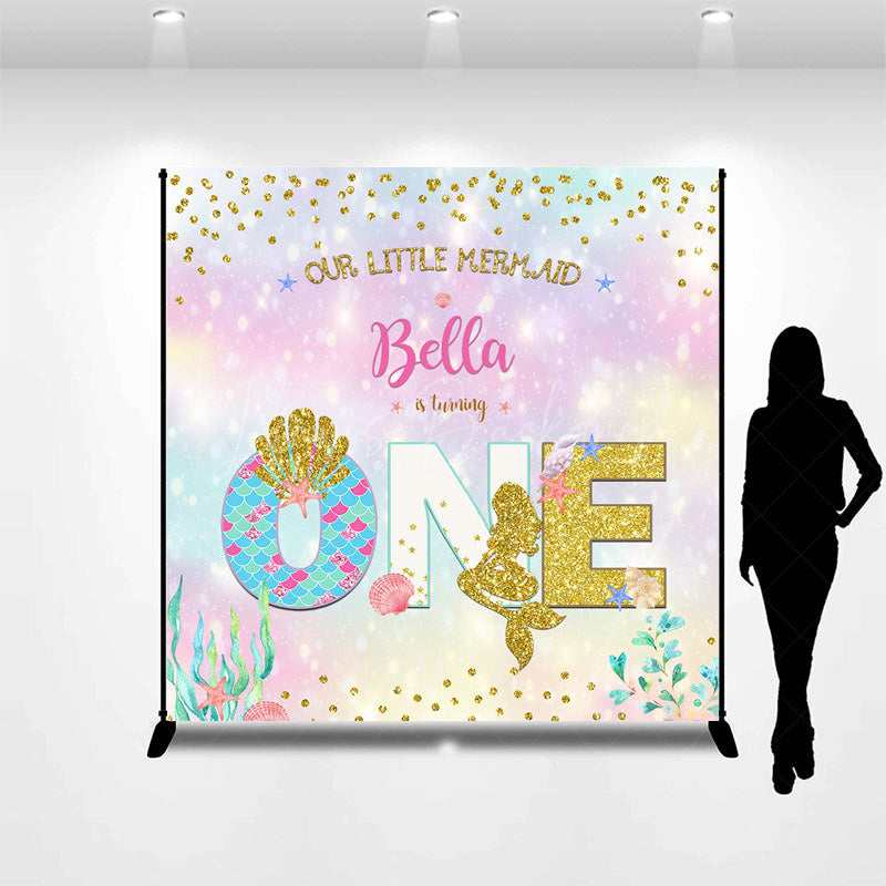 Lofaris Little Mermaid Bokeh Custom 1st Birthday Backdrop