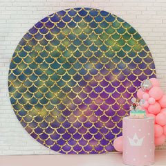 Lofaris Little Mermaid Green Purple Round Backdrop Cover