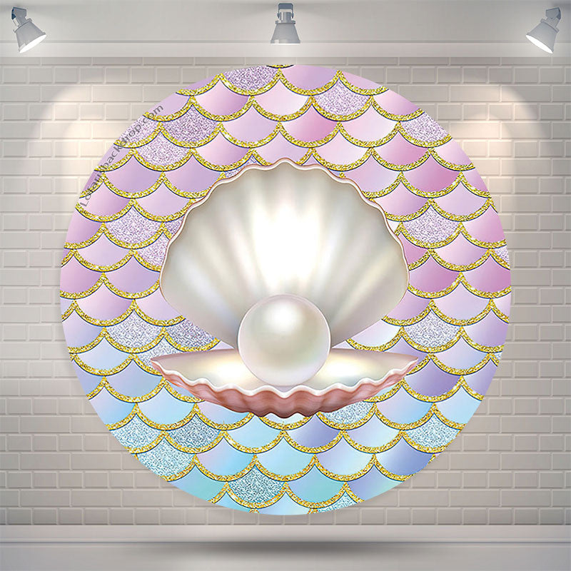 Lofaris Little Mermaid Pearl Round Party Backdrop Cover