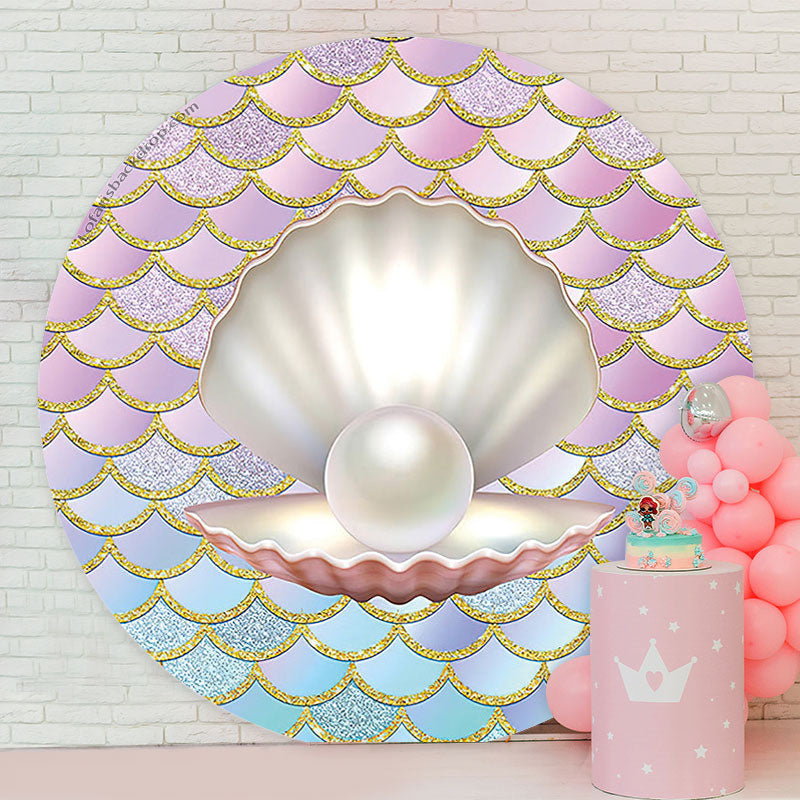Lofaris Little Mermaid Pearl Round Party Backdrop Cover