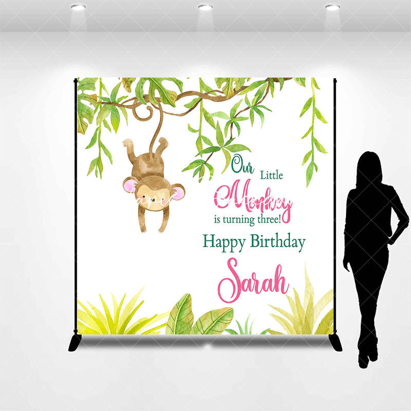 Lofaris Little Monkey Turing Three Custom Birthday Backdrop