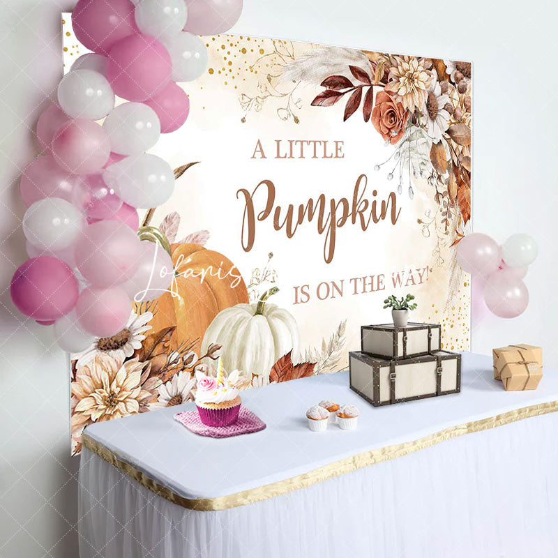 Lofaris Little Pumpkin Floral Autumn Baby Shower Backdrop