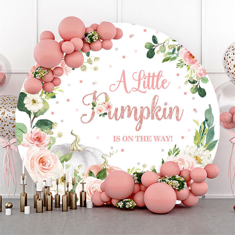 Lofaris Little Pumpkin Floral Round Girl Baby Shower Backdrop