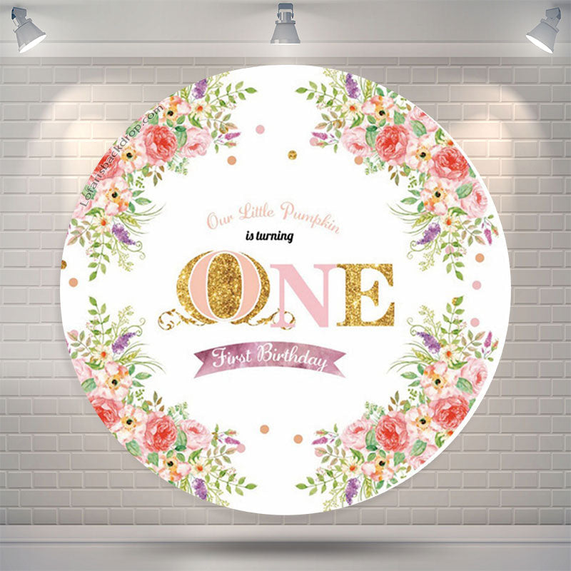 Lofaris Little Pumpkin Happy 1st Birthday Circle Backdrop