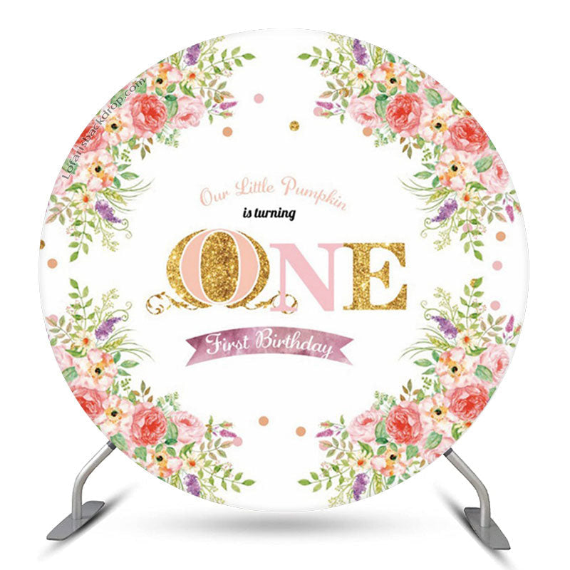 Lofaris Little Pumpkin Happy 1st Birthday Circle Backdrop