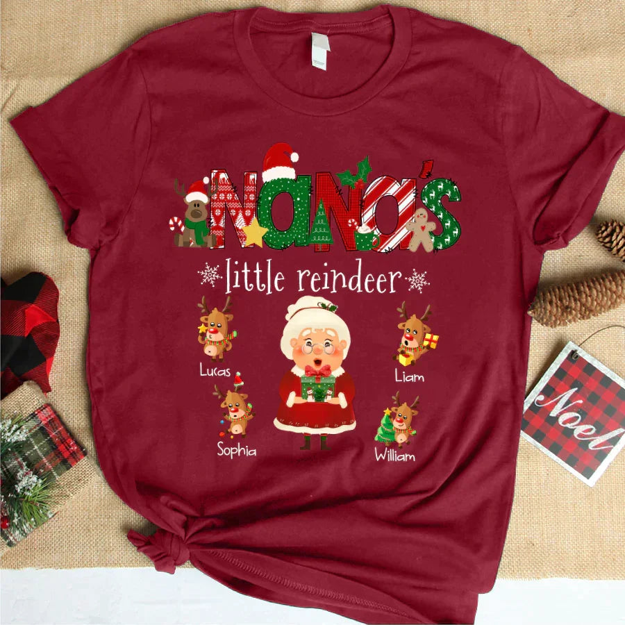 Lofaris Little Reindeer Customized Name Christmas T-Shirt