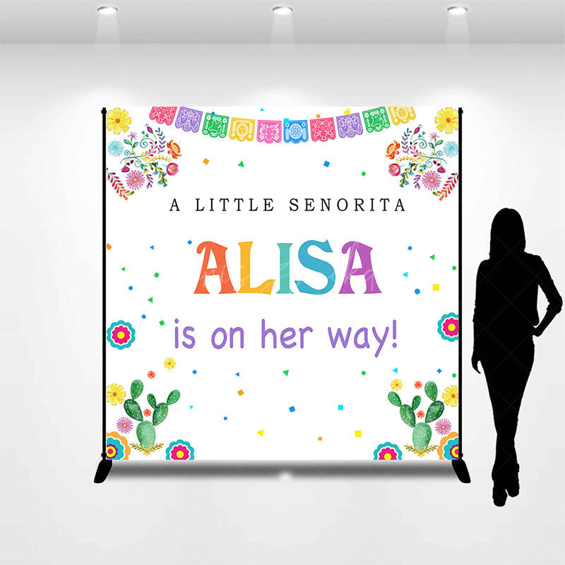 Lofaris Little Senorita Cactus Custom Baby Shower Backdrop