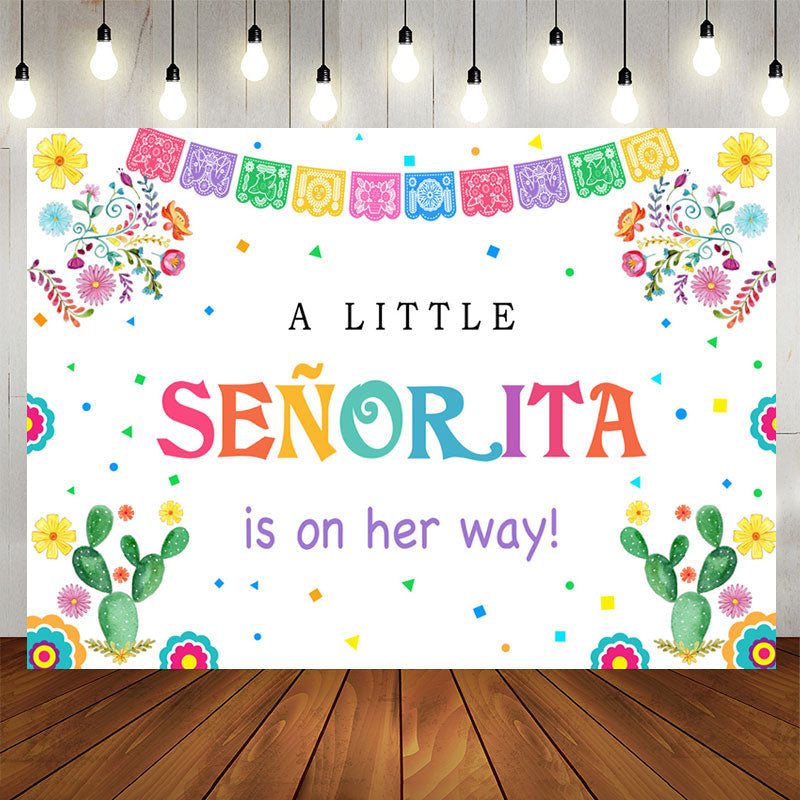 Lofaris Little Senorita On The Way Fiesta Baby Shower Backdrop