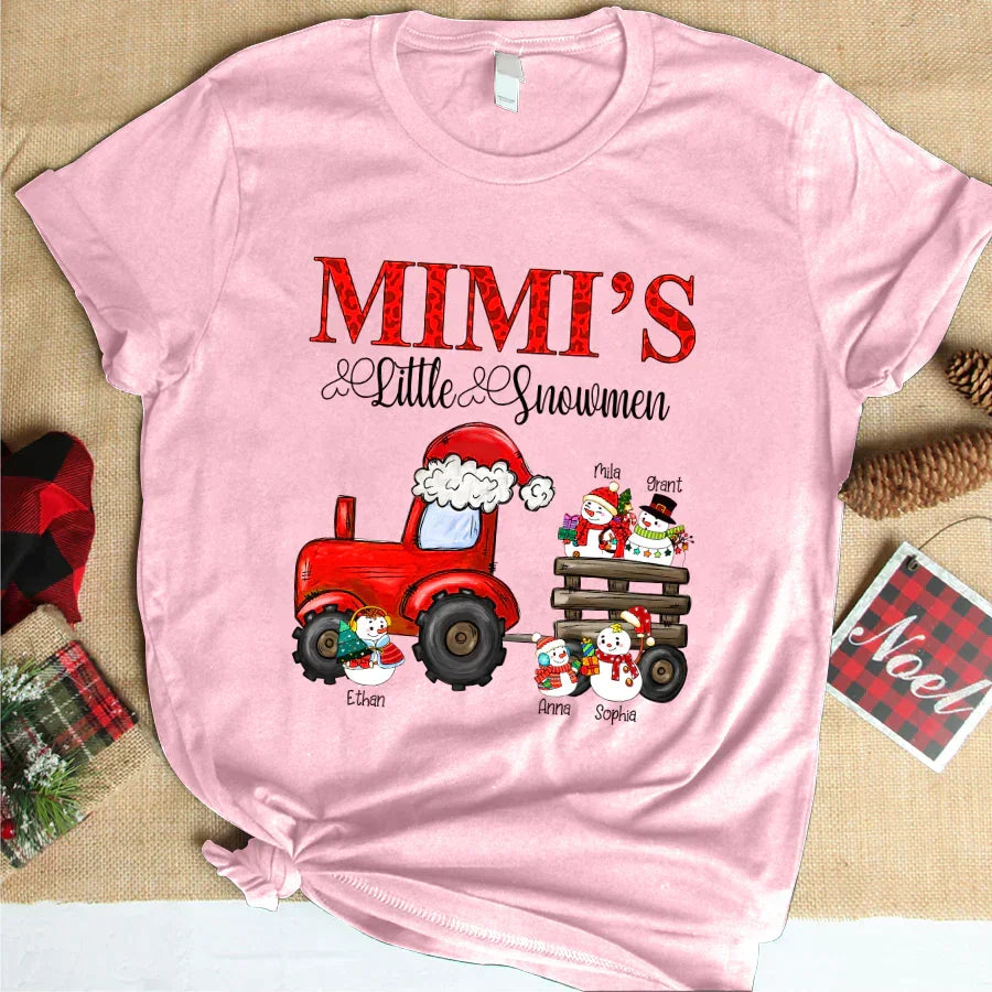 Lofaris Little Snowmen Trator Custom Name Christmas T-Shirt