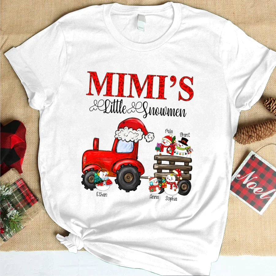 Lofaris Little Snowmen Trator Custom Name Christmas T-Shirt