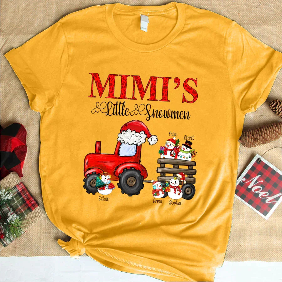 Lofaris Little Snowmen Trator Custom Name Christmas T-Shirt