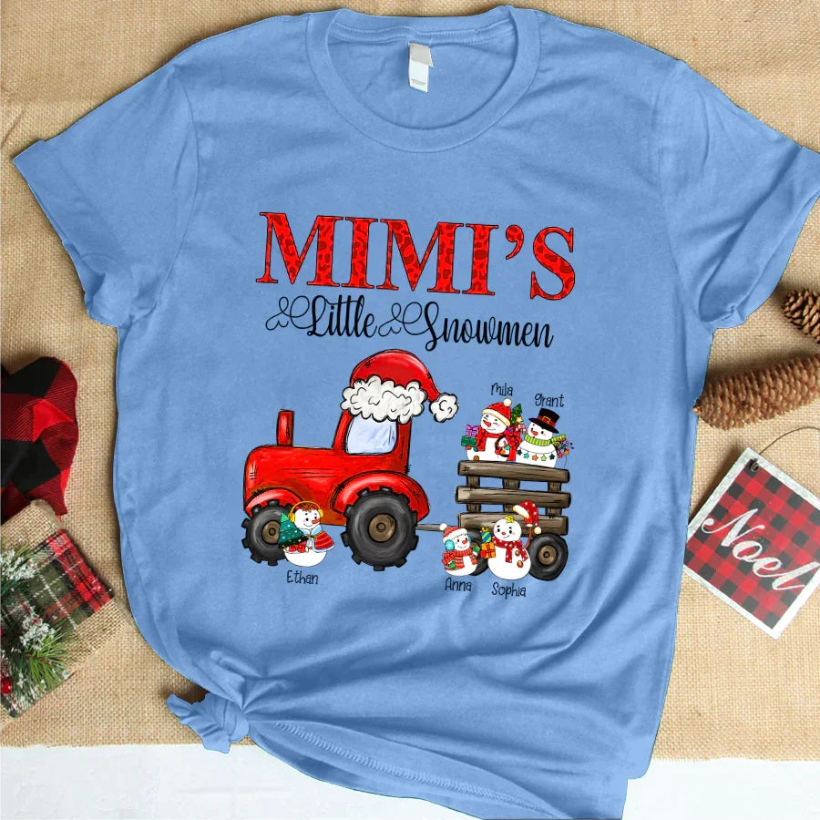 Lofaris Little Snowmen Trator Custom Name Christmas T-Shirt