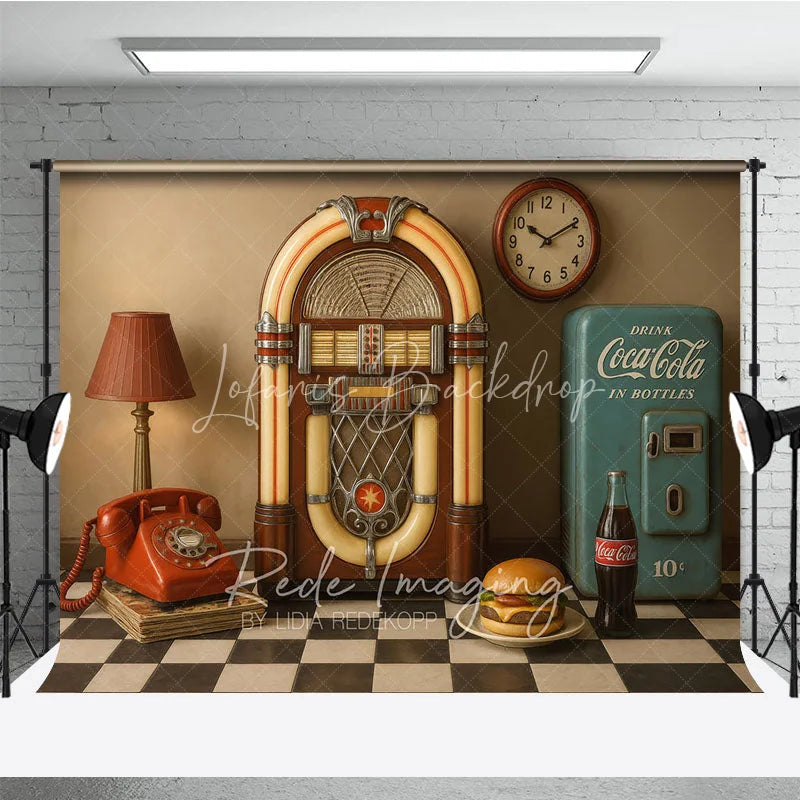 Lofaris 1950s Retro Diner Photography Backdrop Jukebox and Vintage Soda Machine Photo Background