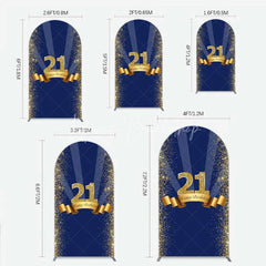 Lofaris 21st Happy Birthday Arch Backdrop Gold Glitter Number 21 on Navy Blue Background Cheers to Years Party Decor