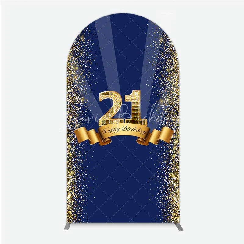 Lofaris 21st Happy Birthday Arch Backdrop Gold Glitter Number 21 on Navy Blue Background Cheers to Years Party Decor
