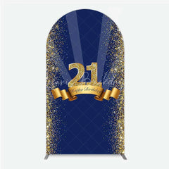 Lofaris 21st Happy Birthday Arch Backdrop Gold Glitter Number 21 on Navy Blue Background Cheers to Years Party Decor