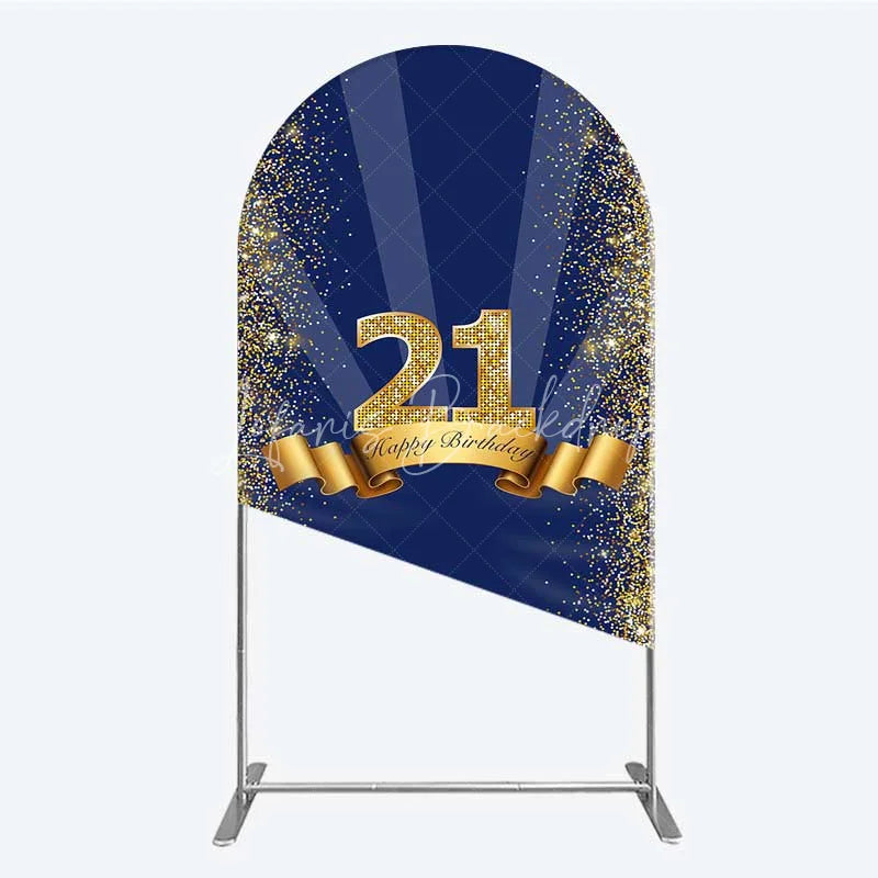 Lofaris 21st Happy Birthday Arch Backdrop Gold Glitter Number 21 on Navy Blue Background Cheers to Years Party Decor