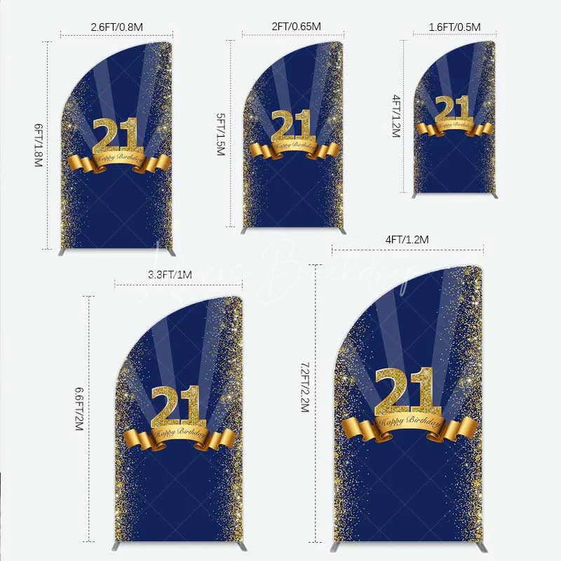 Lofaris 21st Happy Birthday Half Moon Arch Backdrop Gold Glitter Number 21 on Navy Blue Background Cheers to Years Party Decor