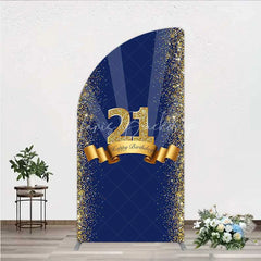 Lofaris 21st Happy Birthday Half Moon Arch Backdrop Gold Glitter Number 21 on Navy Blue Background Cheers to Years Party Decor