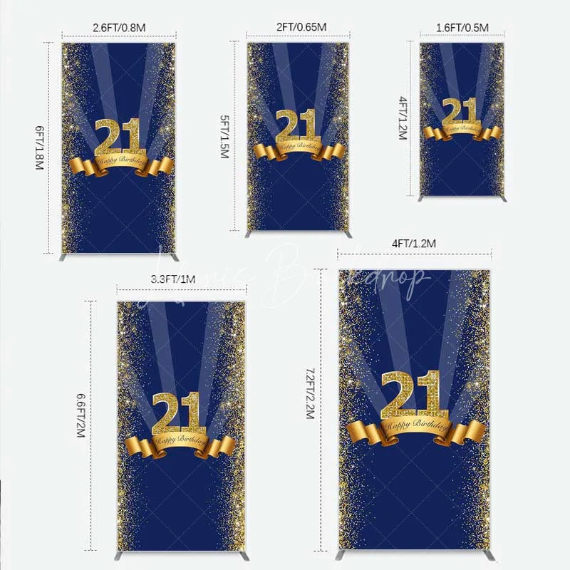 Lofaris 21st Happy Birthday Rectangle Backdrop Gold Glitter Number 21 on Navy Blue Background Cheers to Years Party Decor